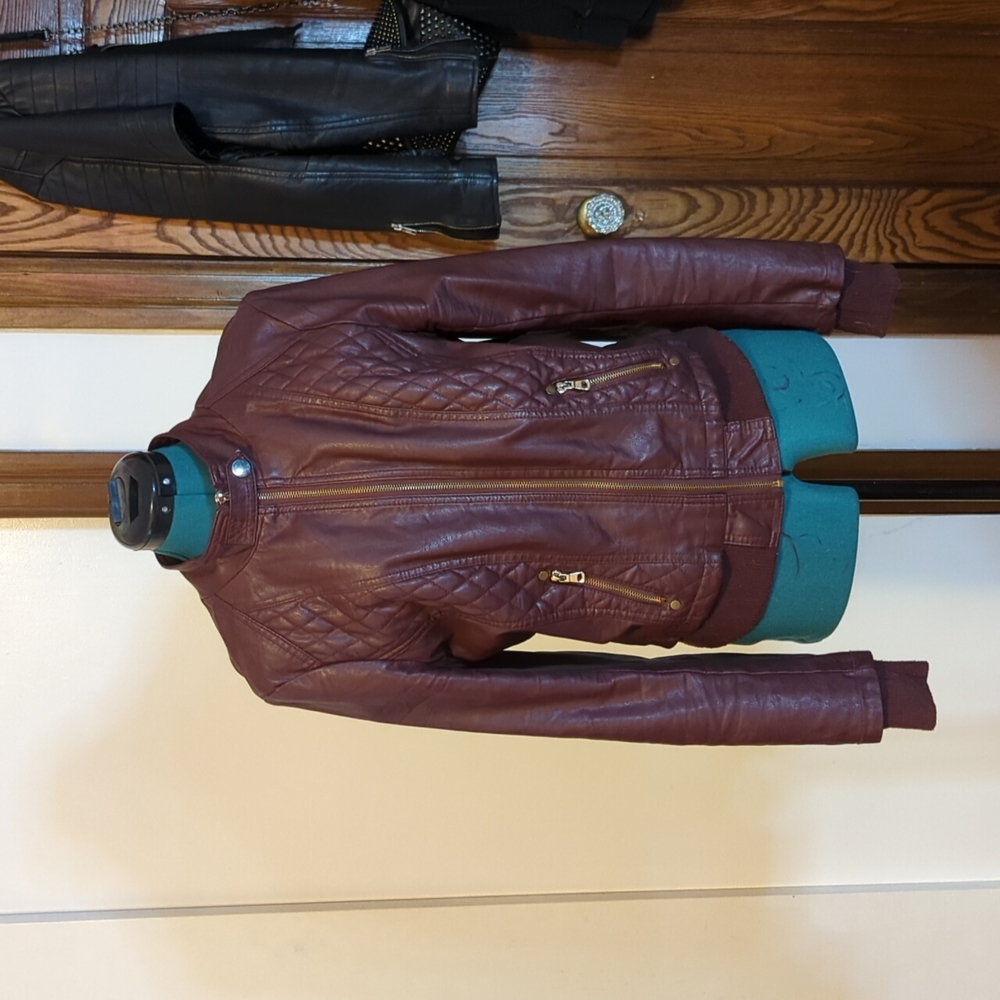 Burgundy Faux Leather Jacket
